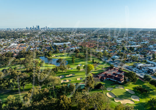 WAGC 16th, Clubhouse & City Skyline